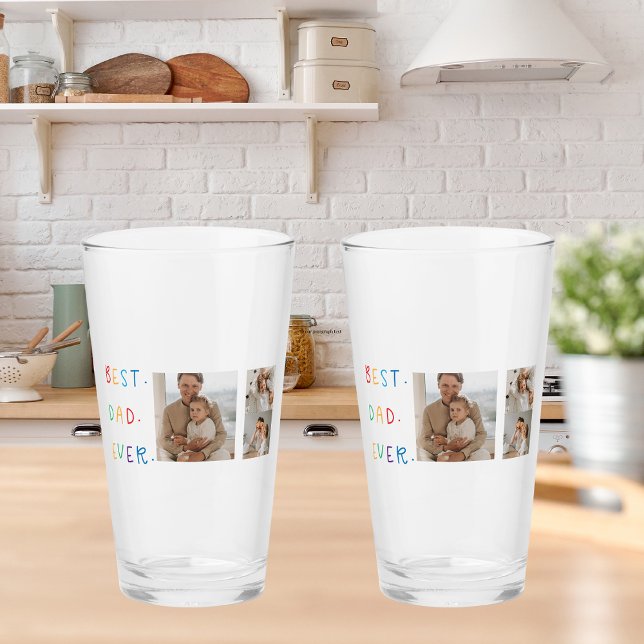 Modern Collage Photo Colorful Best Dad Ever Gift Glass (Creator Uploaded)