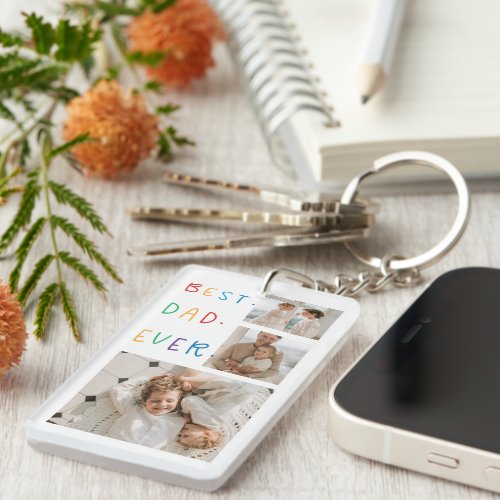 Modern Collage Photo Colorful Best Dad Ever Gift Keychain