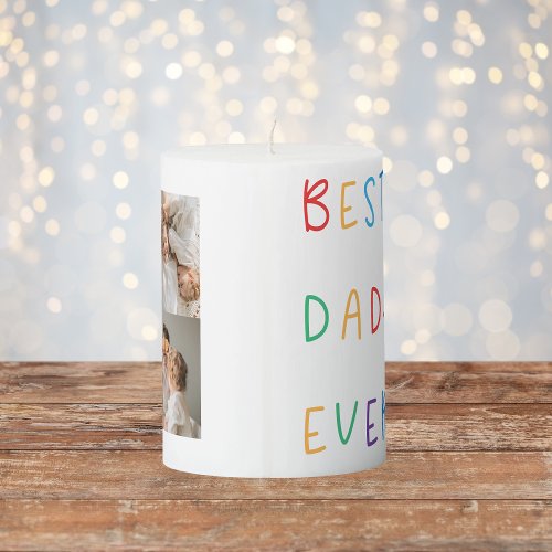 Modern Collage Photo Colorful Best Dad Ever Gift Pillar Candle