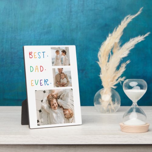 Modern Collage Photo Colorful Best Dad Ever Gift Plaque