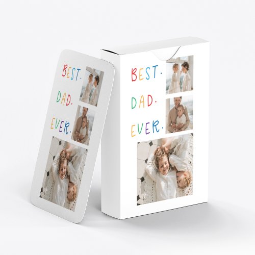 Modern Collage Photo Colorful Best Dad Ever Gift Playing Cards