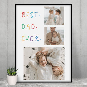Modern Collage Photo Colorful Best Dad Ever Gift Poster