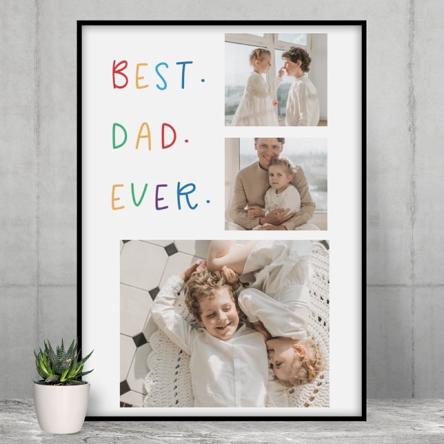 Modern Collage Photo Colorful Best Dad Ever Gift Poster (Creator Uploaded)