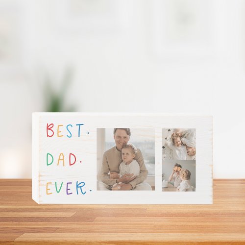 Modern Collage Photo Colorful Best Dad Ever Gift Wooden Box Sign