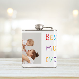 Modern Collage Photo & Colorful Best Mum Ever Gift Flask