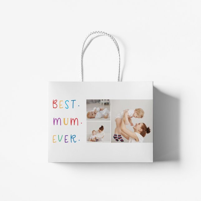 Modern Collage Photo & Colorful Best Mum Ever Gift Large Gift Bag (Creator Uploaded)