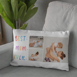 Modern Collage Photo & Colorful Best Mum Ever Gift Lumbar Pillow