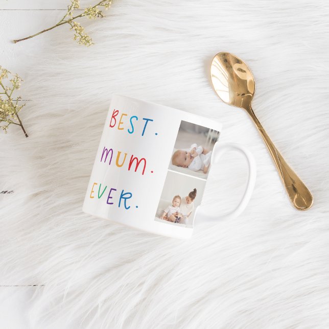 Modern Collage Photo & Colorful Best Mum Ever Gift Mug (Creator Uploaded)