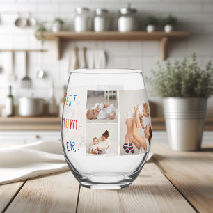 Modern Collage Photo & Colorful Best Mum Ever Gift Stemless Wine Glass
