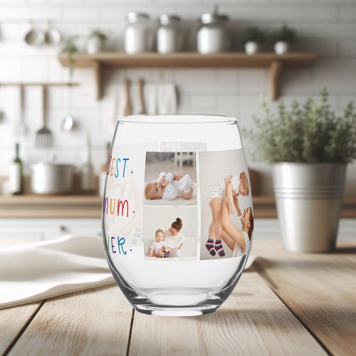 Modern Collage Photo  Colorful Best Mum Ever Gift Stemless Wine Glass