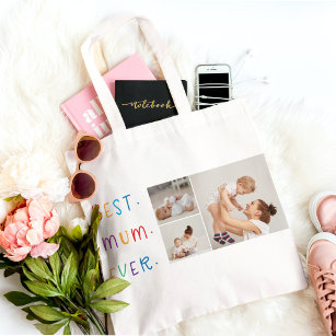 Modern Collage Photo & Colorful Best Mum Ever Gift Tote Bag