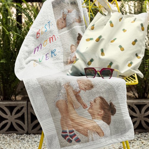 Modern Collage Photo  Colorful Best Mum Ever Gift Wash Cloth