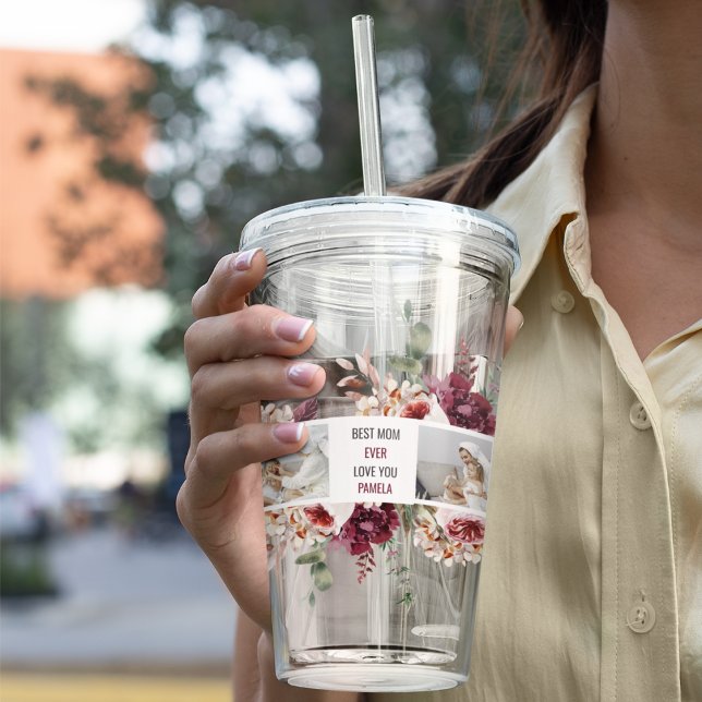 Modern Collage Photo Flowers Frame Best Mom Gift Acrylic Tumbler (Creator Uploaded)