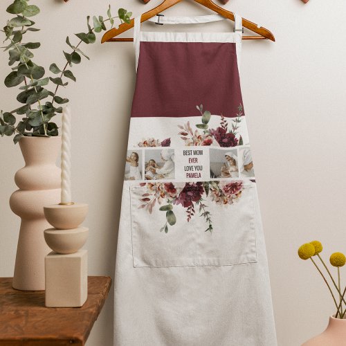 Modern Collage Photo Flowers Frame Best Mom Gift Apron