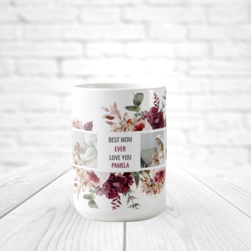 Modern Collage Photo Flowers Frame Best Mom Gift Coffee Mug