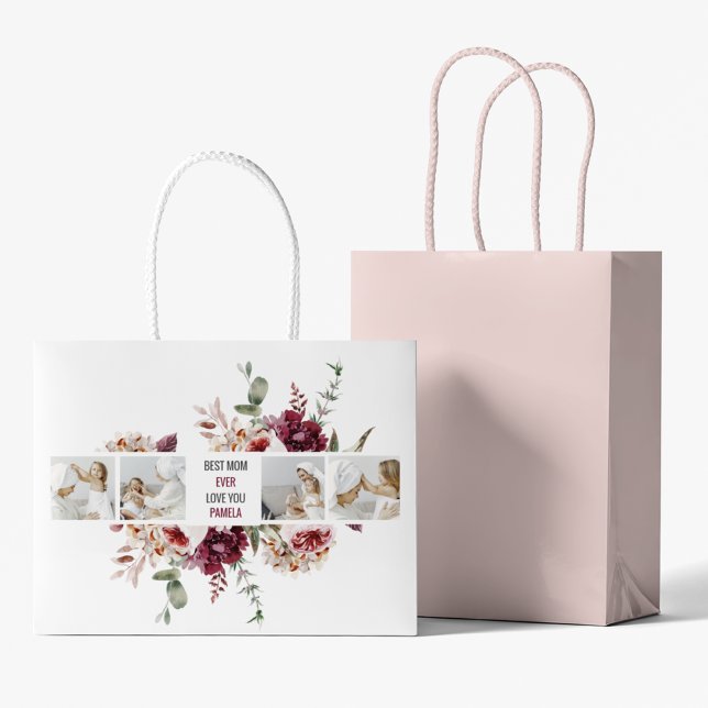 Modern Collage Photo Flowers Frame Best Mom Gift Large Gift Bag (Creator Uploaded)