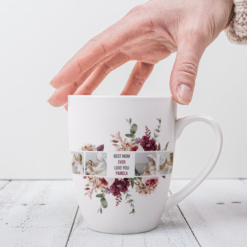Modern Collage Photo Flowers Frame Best Mom Gift Latte Mug