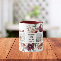 Modern Collage Photo Flowers Frame Best Mom Gift Mug