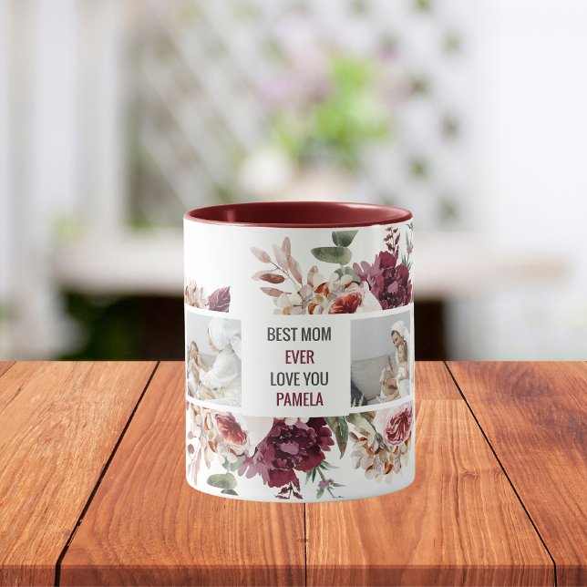 Modern Collage Photo Flowers Frame Best Mom Gift Mug (Creator Uploaded)