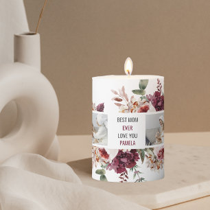 Modern Collage Photo Flowers Frame Best Mom Gift Pillar Candle