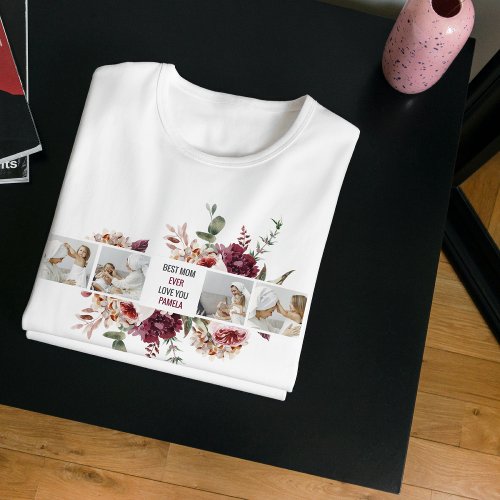 Modern Collage Photo Flowers Frame Best Mom Gift T_Shirt