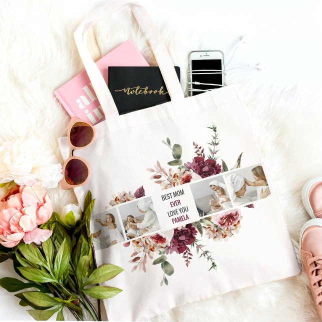 Modern Collage Photo Flowers Frame Best Mom Gift Tote Bag (Creator Uploaded)