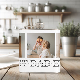 Modern Collage Photo & Grey Best Dad Ever Gift Flask