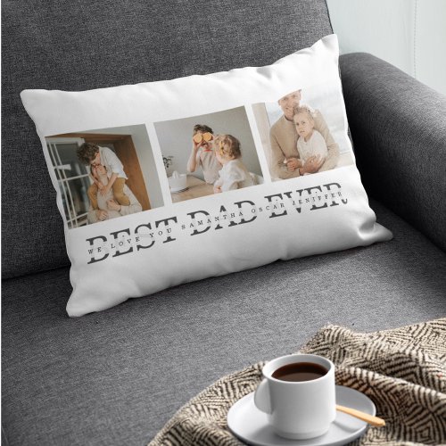 Modern Collage Photo  Grey Best Dad Ever Gift Lumbar Pillow