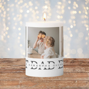 Modern Collage Photo & Grey Best Dad Ever Gift Pillar Candle
