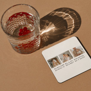 Modern Collage Photo & Grey Best Dad Ever Gift Square Paper Coaster
