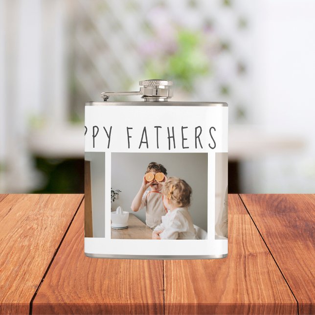 Modern Collage Photo & Happy Fathers Day Best Gift Flask (Creator Uploaded)