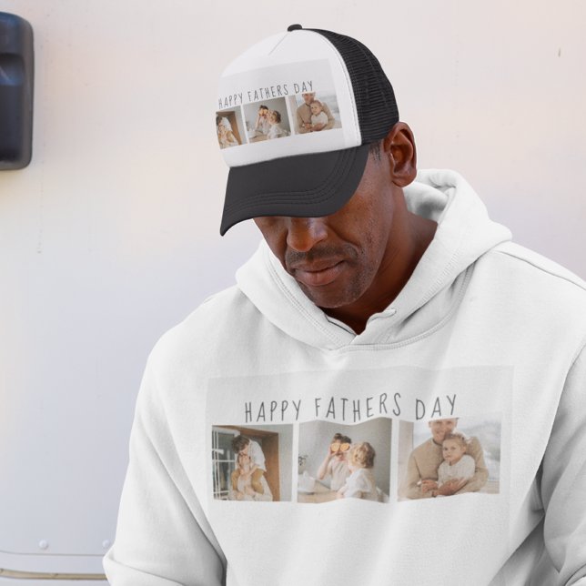 Modern Collage Photo & Happy Fathers Day Best Gift Trucker Hat (Creator Uploaded)