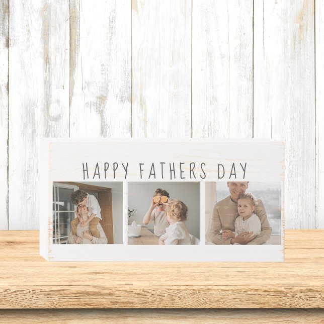 Modern Collage Photo & Happy Fathers Day Best Gift Wooden Box Sign (Creator Uploaded)