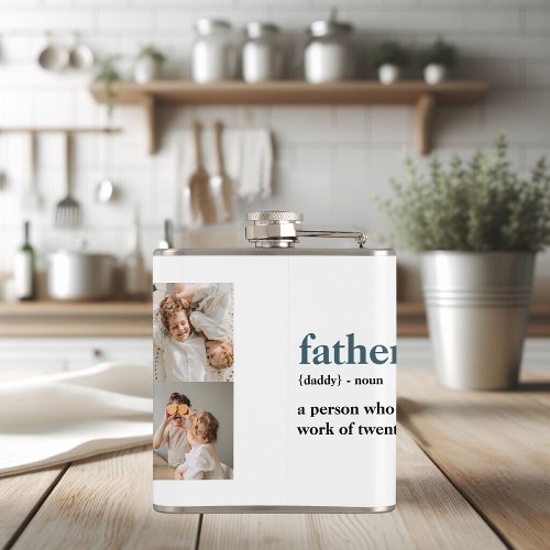Modern Collage Photo Happy Fathers Day Gift Flask