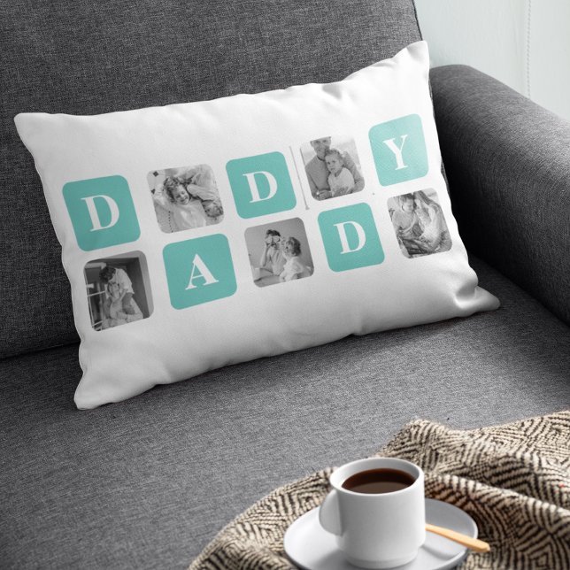 Modern Collage Photo  Happy Fathers Day Gift Lumbar Pillow (Creator Uploaded)