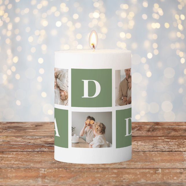 Modern Collage Photo & Happy Fathers Day Gift Pillar Candle (Creator Uploaded)