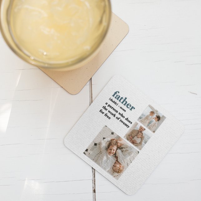 Modern Collage Photo Happy Fathers Day Gift Square Paper Coaster (Creator Uploaded)
