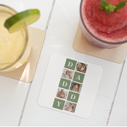 Modern Collage Photo  Happy Fathers Day Gift Square Paper Coaster