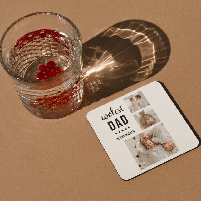 Modern Collage Photo Happy  Fathers Day Gift Square Paper Coaster (Creator Uploaded)