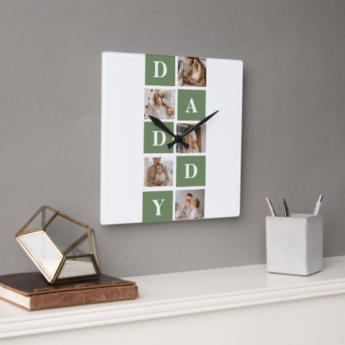 Modern Collage Photo  Happy Fathers Day Gift Square Wall Clock
