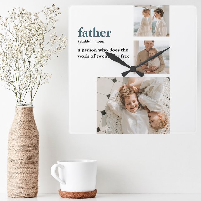 Modern Collage Photo Happy Fathers Day Gift Square Wall Clock (Creator Uploaded)