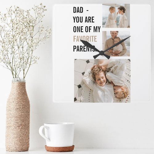 Modern Collage Photo  Happy Fathers Day Gift Square Wall Clock