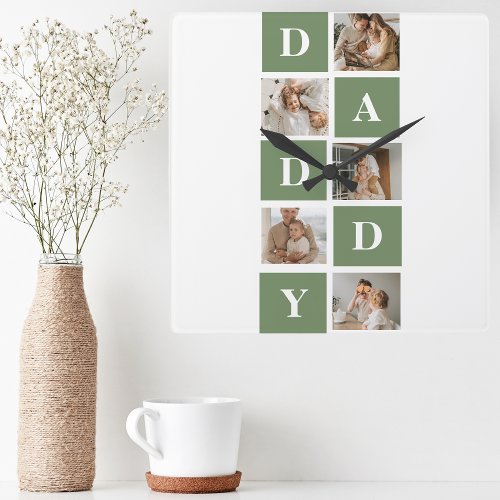 Modern Collage Photo  Happy Fathers Day Gift Square Wall Clock