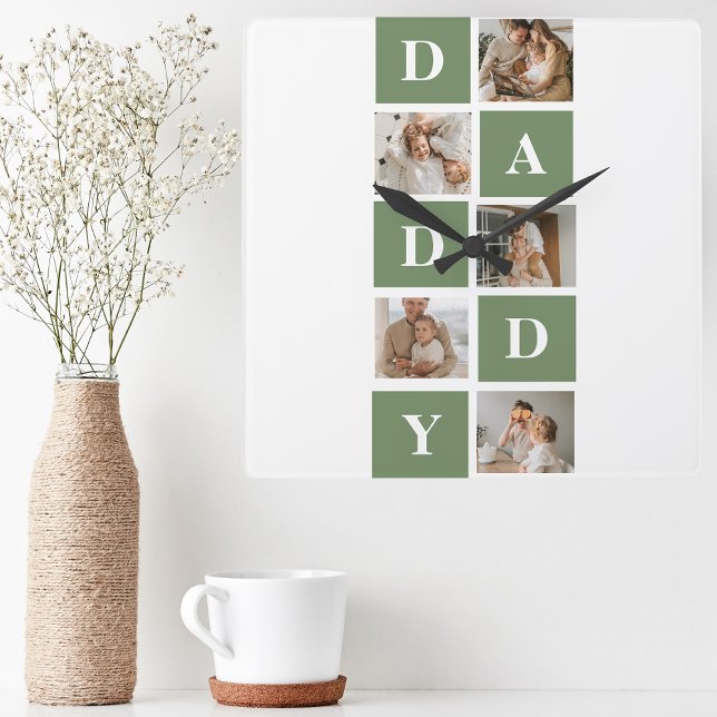 Modern Collage Photo & Happy Fathers Day Gift Square Wall Clock (Creator Uploaded)