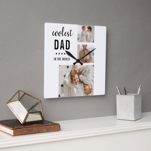 Modern Collage Photo Happy  Fathers Day Gift Square Wall Clock