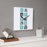 Modern Collage Photo  Happy Fathers Day Gift Square Wall Clock<br><div class="desc">Introducing the Modern Collage Photo Happy Father's Day Gift in a mint color theme. This unique and personalized gift is designed to celebrate the special bond between a father and their loved ones.The Modern Collage Photo Happy Father's Day Gift is a beautifully crafted collage frame that can be customized with...</div>