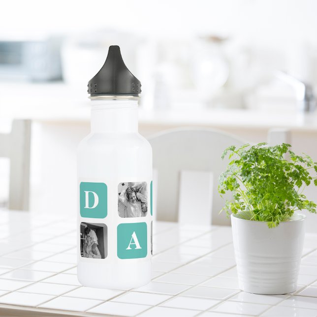 Modern Collage Photo  Happy Fathers Day Gift Stainless Steel Water Bottle (Creator Uploaded)