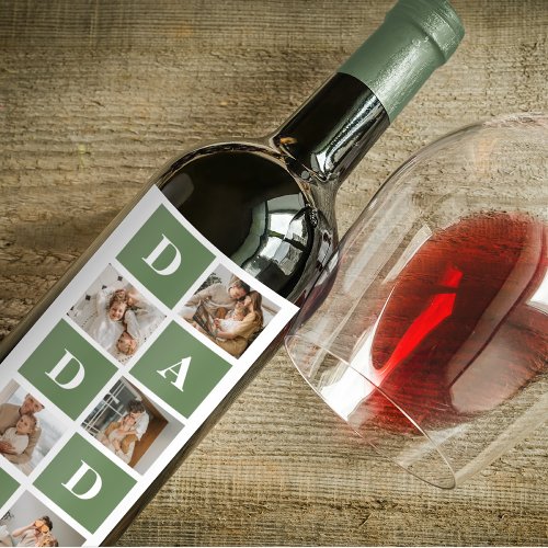 Modern Collage Photo  Happy Fathers Day Gift Wine Label