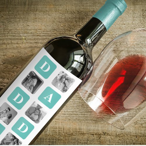 Modern Collage Photo  Happy Fathers Day Gift Wine Label