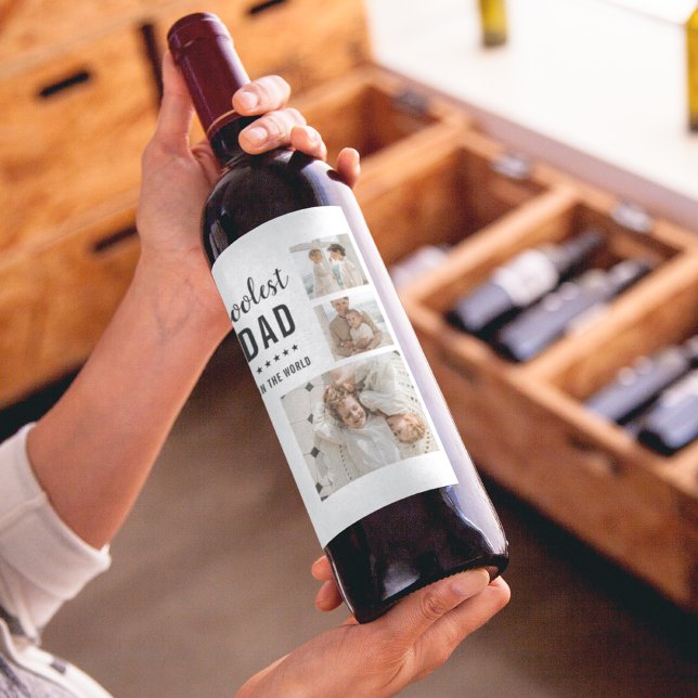 Modern Collage Photo Happy  Fathers Day Gift Wine Label (Creator Uploaded)
